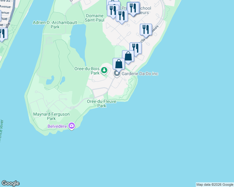 map of restaurants, bars, coffee shops, grocery stores, and more near 300 Avenue des Sommets in Montréal