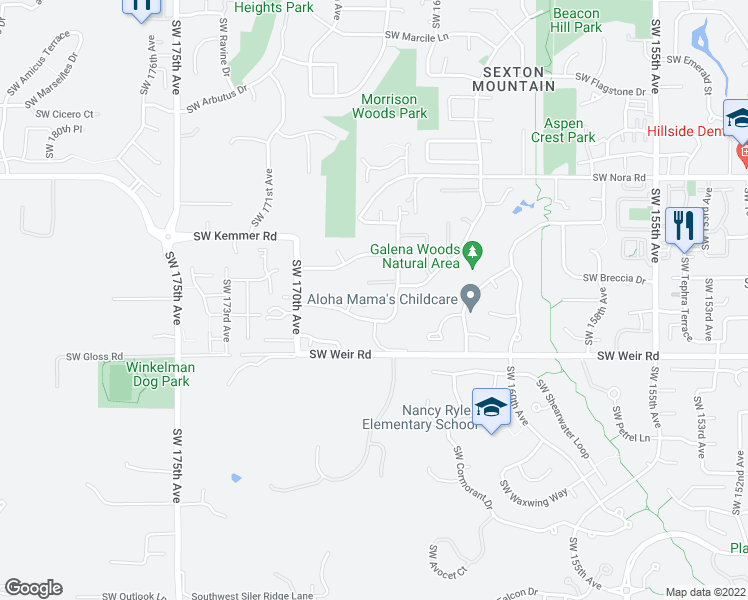 map of restaurants, bars, coffee shops, grocery stores, and more near 9780 Southwest 167th Place in Beaverton