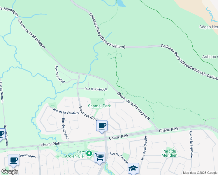 map of restaurants, bars, coffee shops, grocery stores, and more near 3 Rue du Chinook in Gatineau