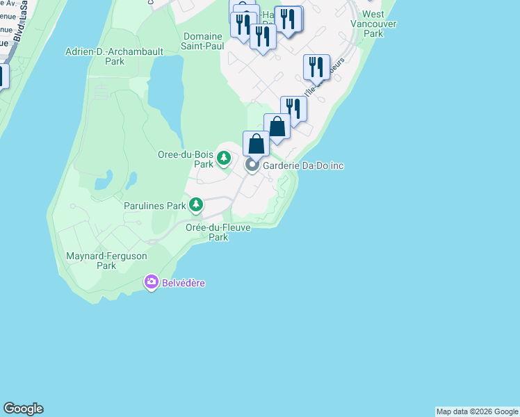 map of restaurants, bars, coffee shops, grocery stores, and more near 300 Avenue des Sommets in Montréal