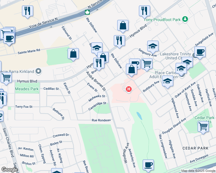 map of restaurants, bars, coffee shops, grocery stores, and more near 32 Rue Canvin in Kirkland