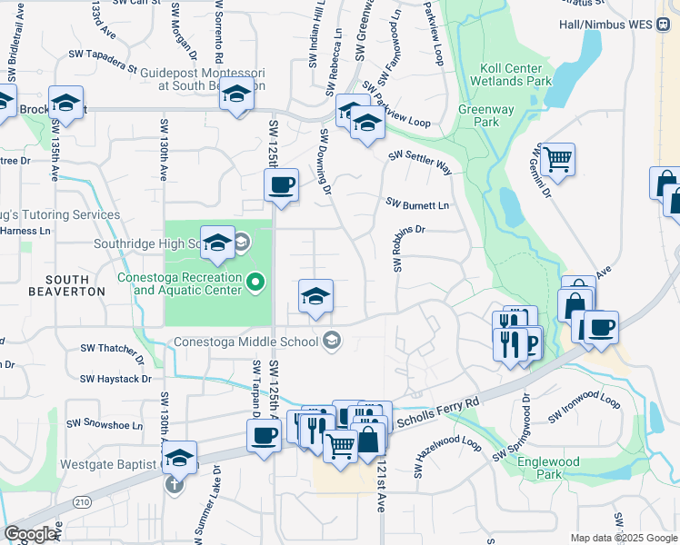 map of restaurants, bars, coffee shops, grocery stores, and more near 12180 Southwest Calico Court in Beaverton