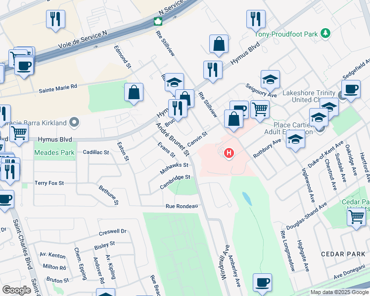 map of restaurants, bars, coffee shops, grocery stores, and more near 40 Canvin Street in Kirkland