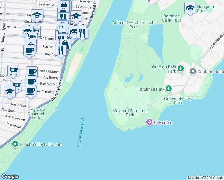 map of restaurants, bars, coffee shops, grocery stores, and more near 200 Rue André Prévost in Montrã©Al