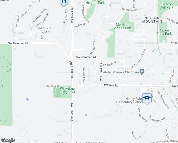 map of restaurants, bars, coffee shops, grocery stores, and more near 9821 Southwest 172nd Avenue in Beaverton