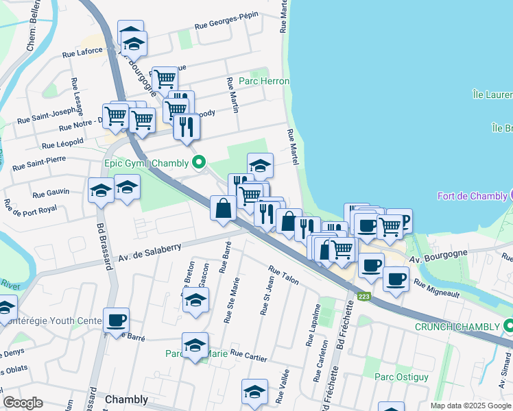 map of restaurants, bars, coffee shops, grocery stores, and more near 612 Rue Saint Rene in Chambly