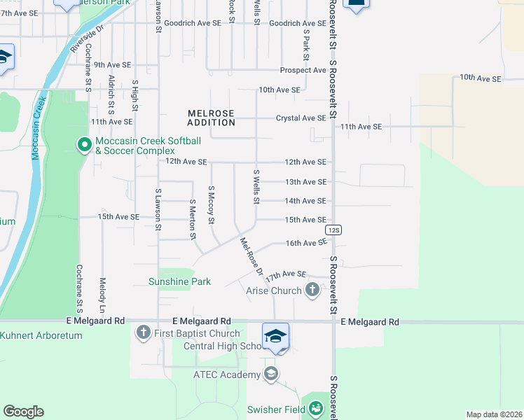 map of restaurants, bars, coffee shops, grocery stores, and more near 2001-2013 14th Avenue Southeast in Aberdeen