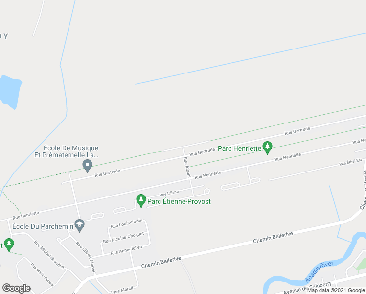 map of restaurants, bars, coffee shops, grocery stores, and more near Rue Marie-Anne Ouest in Carignan
