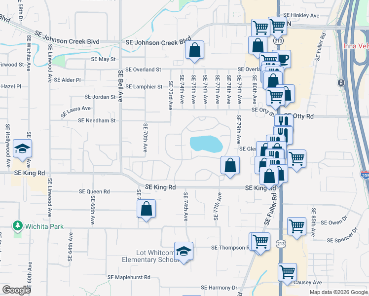 map of restaurants, bars, coffee shops, grocery stores, and more near 10400 Southeast Cook Court in Milwaukie