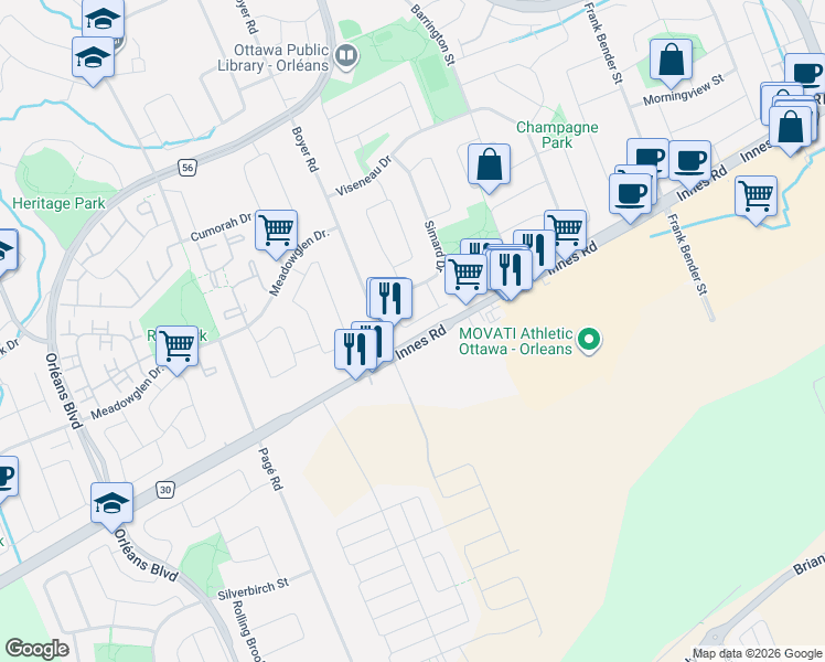 map of restaurants, bars, coffee shops, grocery stores, and more near 6356 Mary Jane Crescent in Ottawa