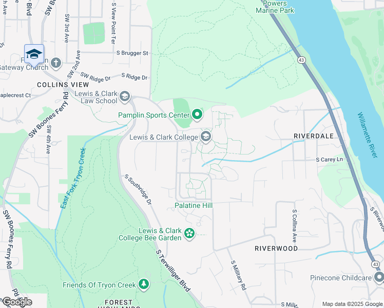 map of restaurants, bars, coffee shops, grocery stores, and more near 615 Southwest Palatine Hill Road in Portland