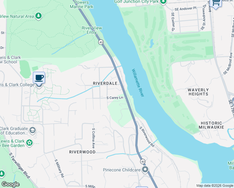 map of restaurants, bars, coffee shops, grocery stores, and more near 1911 South Carey Lane in Portland