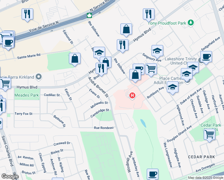 map of restaurants, bars, coffee shops, grocery stores, and more near 4 Rue Canvin in Kirkland