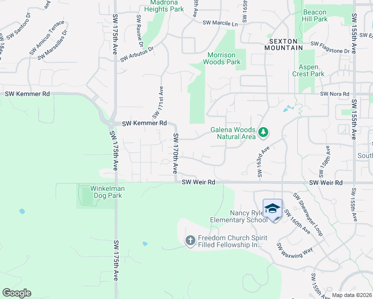 map of restaurants, bars, coffee shops, grocery stores, and more near 9720 Southwest 169th Place in Beaverton