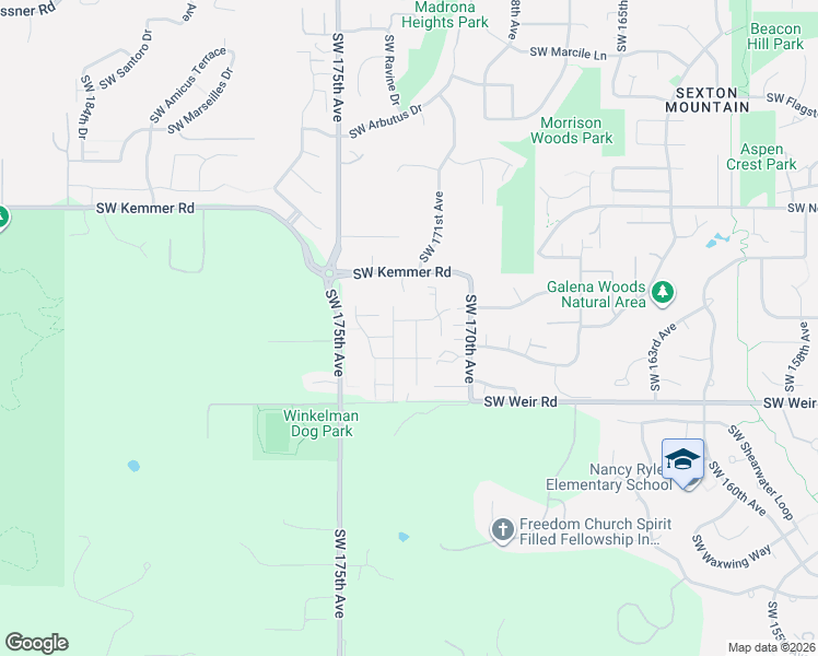 map of restaurants, bars, coffee shops, grocery stores, and more near 9656 Southwest 173rd Avenue in Beaverton