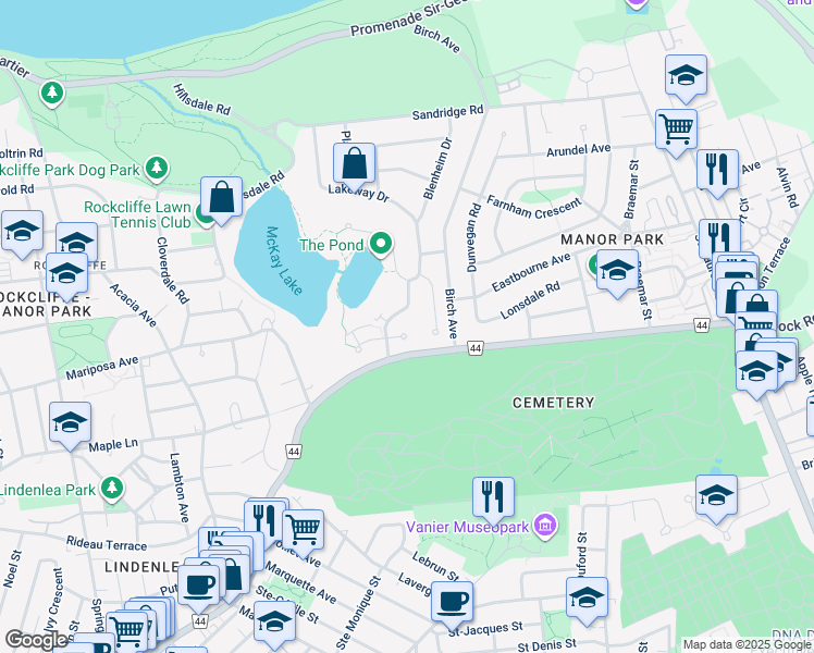 map of restaurants, bars, coffee shops, grocery stores, and more near 35 Blue Heron Court in Ottawa
