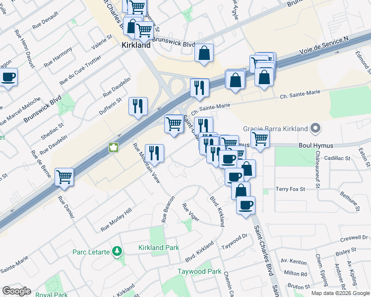 map of restaurants, bars, coffee shops, grocery stores, and more near 17000 Sainte Marie Road in Kirkland