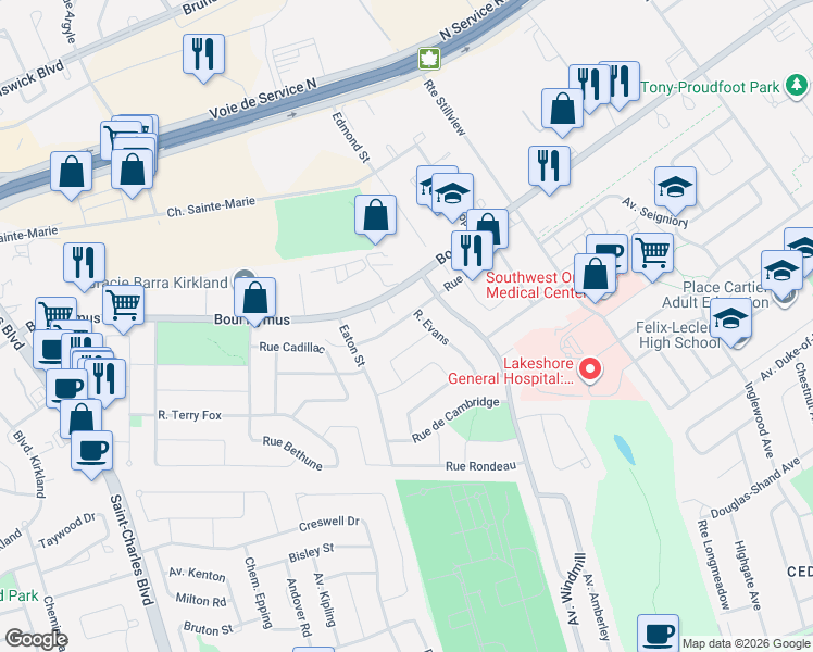 map of restaurants, bars, coffee shops, grocery stores, and more near 426 Rue Bruce in Kirkland
