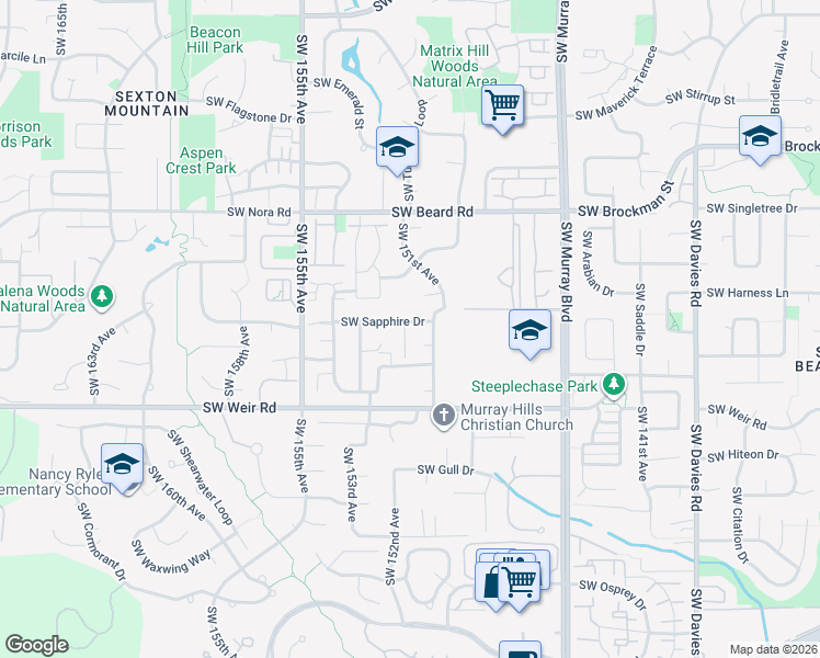 map of restaurants, bars, coffee shops, grocery stores, and more near 15122 Southwest Sapphire Drive in Beaverton