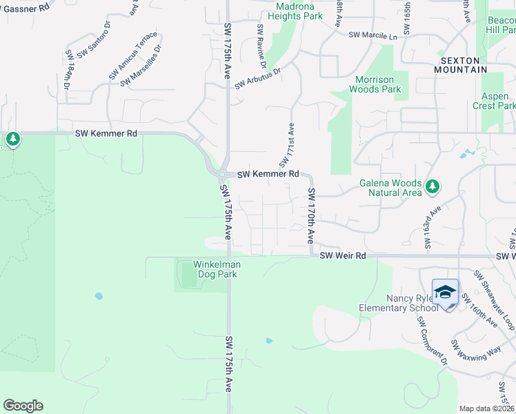 map of restaurants, bars, coffee shops, grocery stores, and more near 9656 Southwest 173rd Avenue in Beaverton