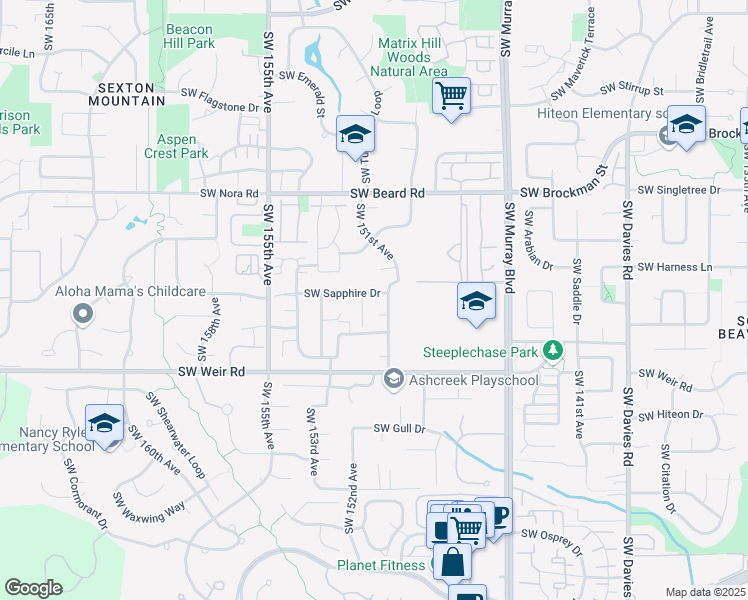 map of restaurants, bars, coffee shops, grocery stores, and more near 15122 Southwest Sapphire Drive in Beaverton