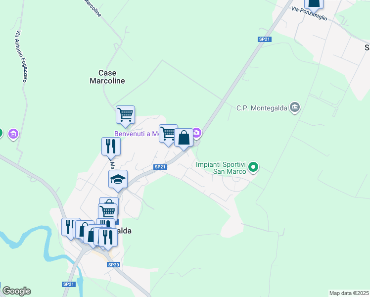 map of restaurants, bars, coffee shops, grocery stores, and more near 33 Via Zocco in Montegalda