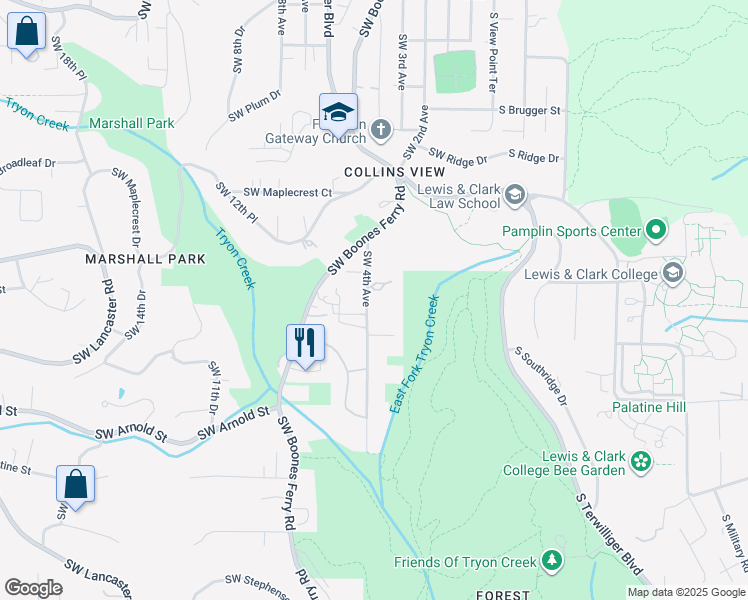 map of restaurants, bars, coffee shops, grocery stores, and more near 10416 Southwest 4th Avenue in Portland