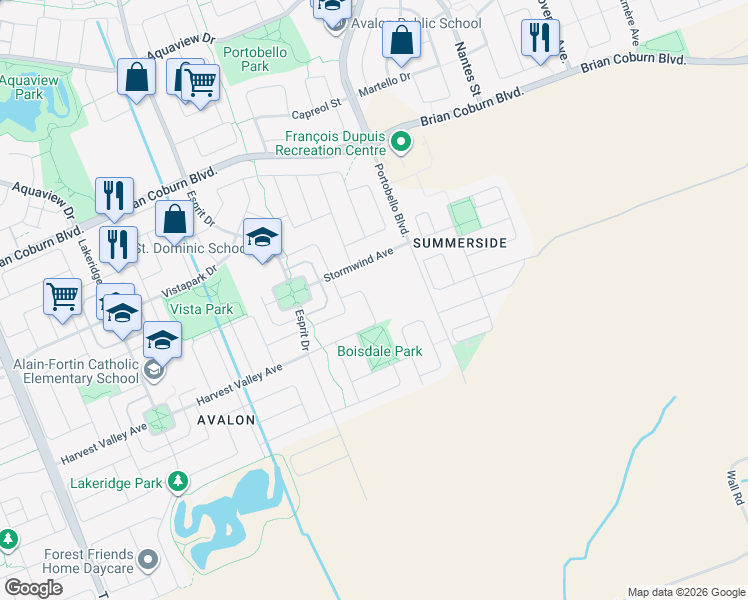 map of restaurants, bars, coffee shops, grocery stores, and more near 875 Ashenvale Way in Ottawa