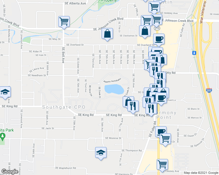 map of restaurants, bars, coffee shops, grocery stores, and more near #17 Adams Autobahn in Portland