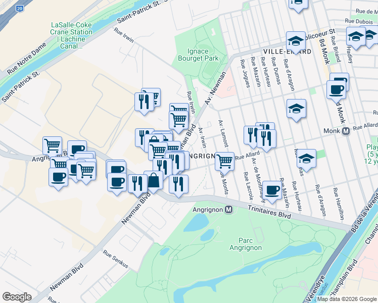map of restaurants, bars, coffee shops, grocery stores, and more near 1700 Rue Viola-Desmond in Montrã©Al