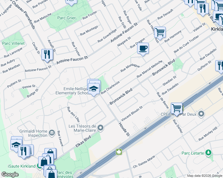 map of restaurants, bars, coffee shops, grocery stores, and more near 48 Rue Charlevoix in Kirkland