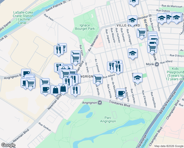 map of restaurants, bars, coffee shops, grocery stores, and more near 6671 Avenue de Monts in Montréal