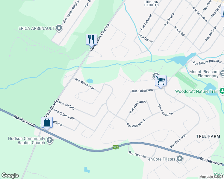 map of restaurants, bars, coffee shops, grocery stores, and more near 193 Rue Windcrest in Hudson