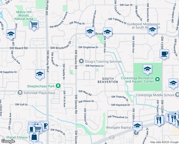 map of restaurants, bars, coffee shops, grocery stores, and more near 13890 Southwest Latigo Circle in Beaverton