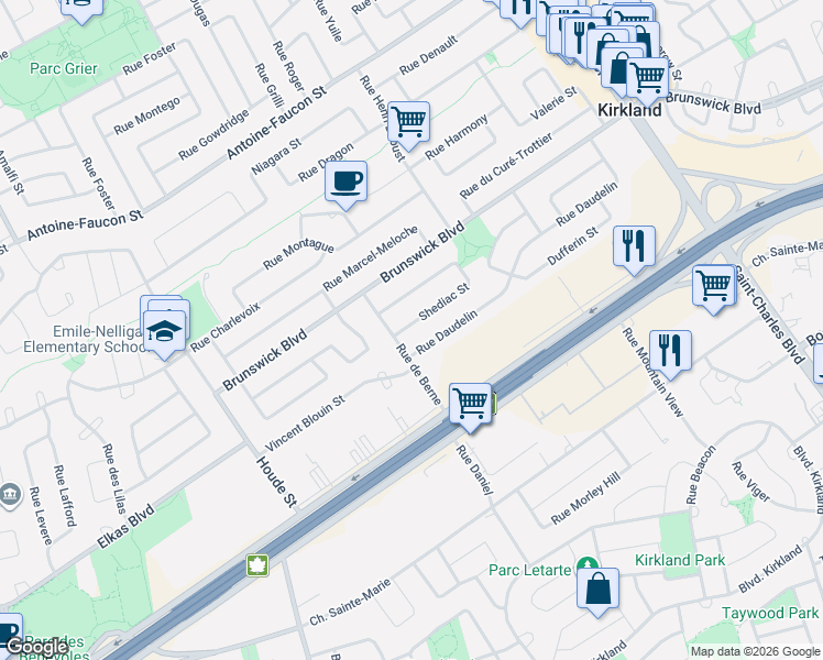 map of restaurants, bars, coffee shops, grocery stores, and more near 6 Shediac Street in Kirkland