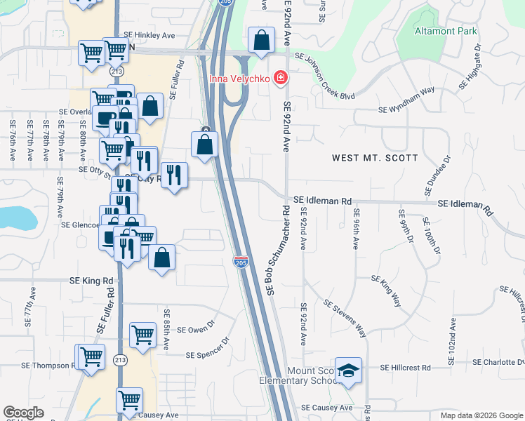 map of restaurants, bars, coffee shops, grocery stores, and more near 10076 Southeast Old Town Court in Happy Valley