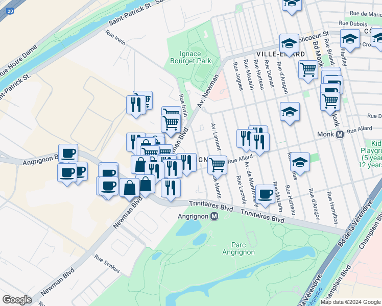 map of restaurants, bars, coffee shops, grocery stores, and more near 1801 Rue Viola-Desmond in Montrã©Al