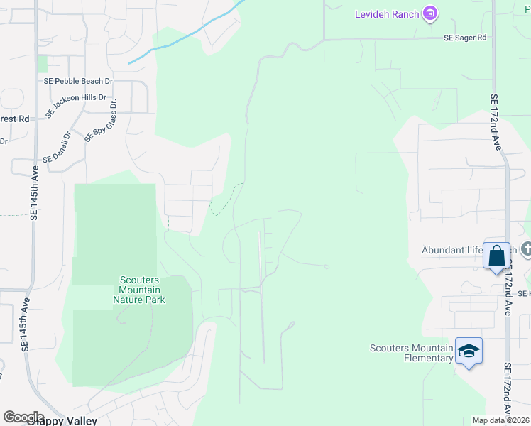 map of restaurants, bars, coffee shops, grocery stores, and more near 15785 Southeast Compass Course Street in Happy Valley