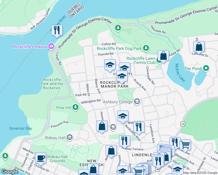 map of restaurants, bars, coffee shops, grocery stores, and more near in Ottawa