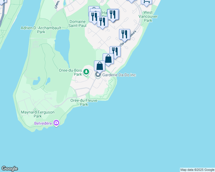 map of restaurants, bars, coffee shops, grocery stores, and more near 200 Avenue des Sommets in Montréal