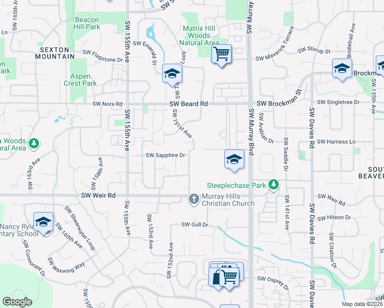 map of restaurants, bars, coffee shops, grocery stores, and more near 9640 Southwest 151st Avenue in Beaverton