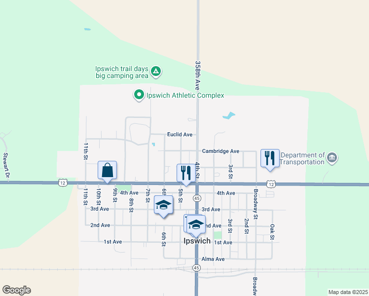 map of restaurants, bars, coffee shops, grocery stores, and more near 420 Cambridge Avenue in Ipswich