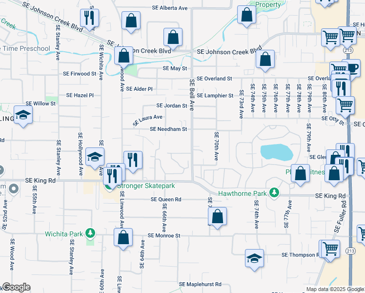 map of restaurants, bars, coffee shops, grocery stores, and more near 10005 Southeast Bell Avenue in Milwaukie