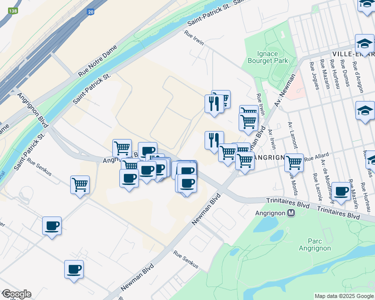 map of restaurants, bars, coffee shops, grocery stores, and more near in Montreal