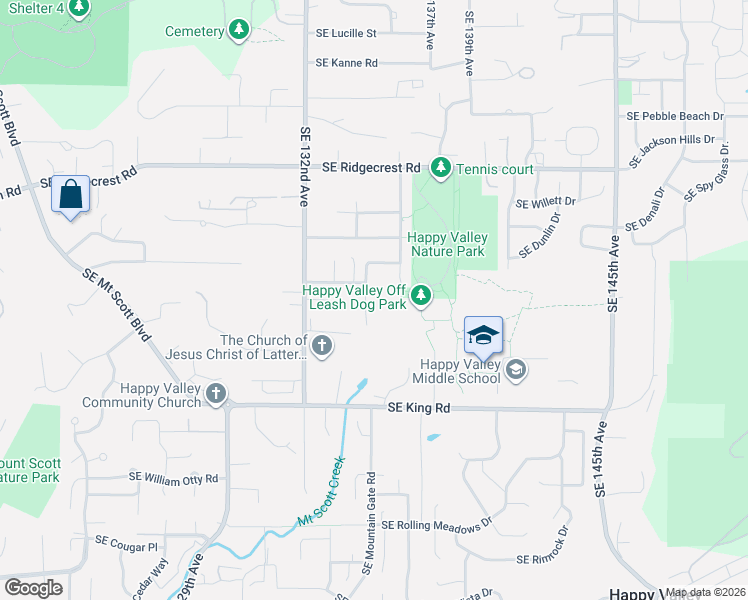 map of restaurants, bars, coffee shops, grocery stores, and more near 10088 Southeast 134th Avenue in Happy Valley
