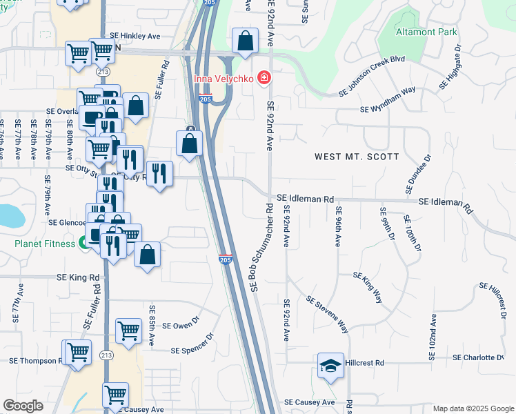 map of restaurants, bars, coffee shops, grocery stores, and more near 10125 Southeast Bob Schumacher Road in Happy Valley