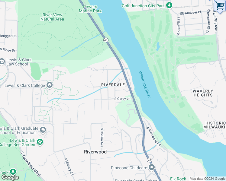 map of restaurants, bars, coffee shops, grocery stores, and more near 1734 South Riverdale Road in Portland