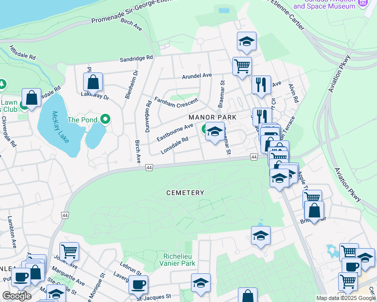 map of restaurants, bars, coffee shops, grocery stores, and more near 781 Dunloe Avenue in Ottawa
