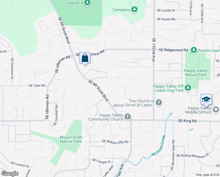 map of restaurants, bars, coffee shops, grocery stores, and more near 12778 Southeast Geneva Way in Happy Valley
