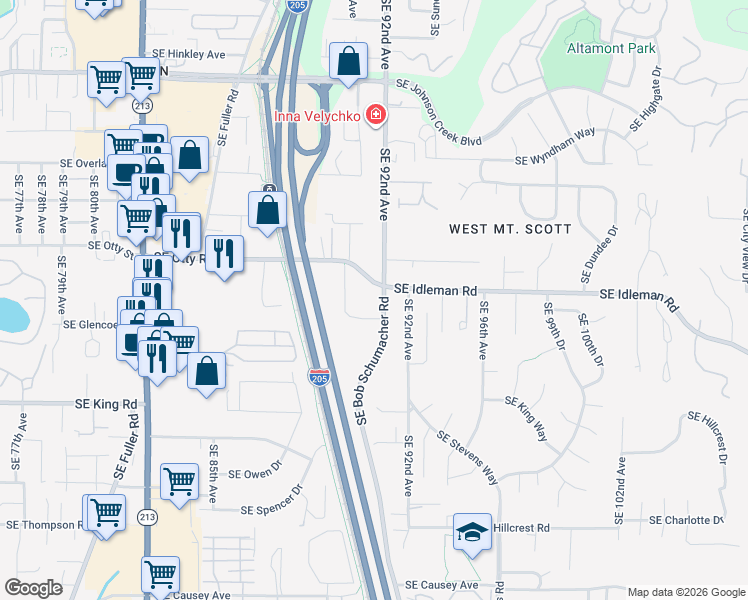 map of restaurants, bars, coffee shops, grocery stores, and more near 10125 Southeast Bob Schumacher Road in Happy Valley